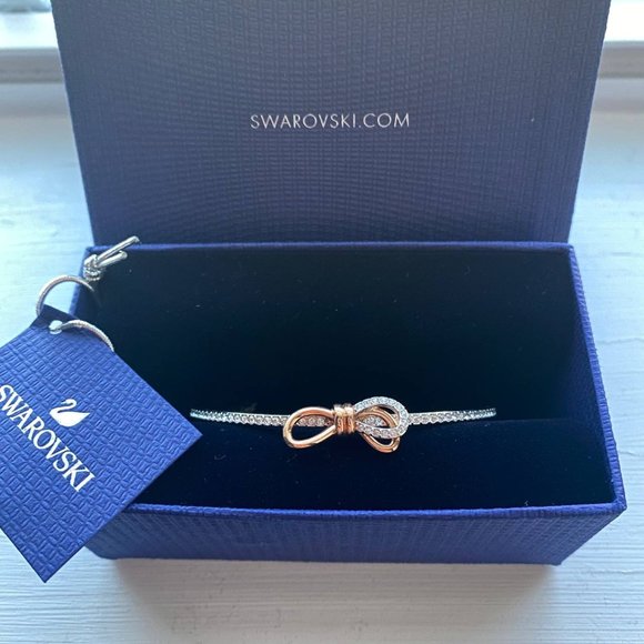 Swarovski Jewelry - ❌SOLD❌NWT!Authentic SWAROVSKI Two Tone Lifelong Bow Crystal Pave Bangle Bracelet